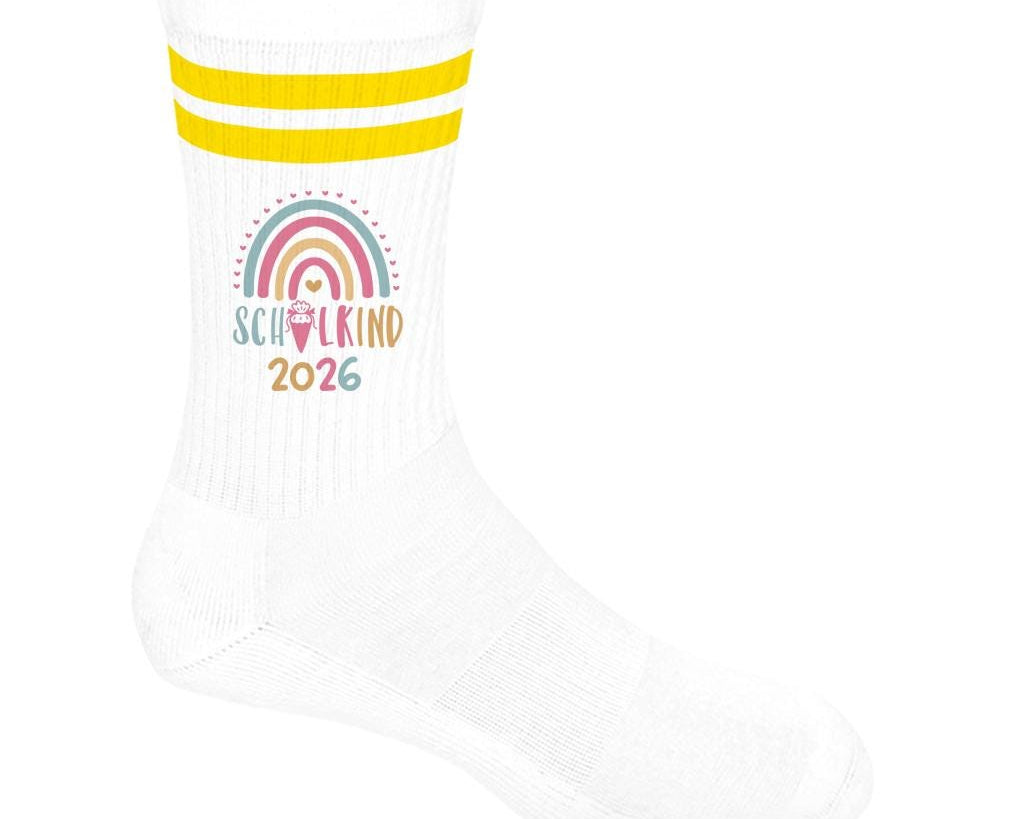 Personalisierbare Schulkind 2026 Socken mit Streifen, Einschulung Geschenk Mädchen Junge, bunte Socken, Geschenk Einschulung, Bio-Baumwolle