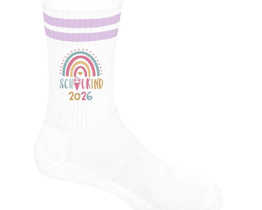 Personalisierbare Schulkind 2026 Socken mit Streifen, Einschulung Geschenk Mädchen Junge, bunte Socken, Geschenk Einschulung, Bio-Baumwolle