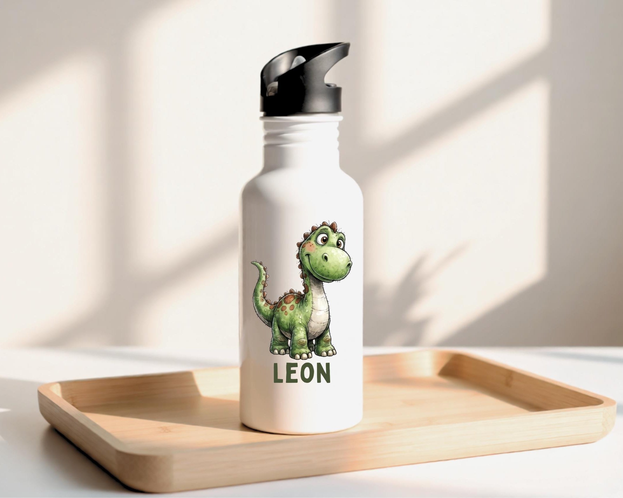 Trinkflasche Dino | personalisierte Edelstahlflasche | Geschenk für Schulanfang, Kita Start