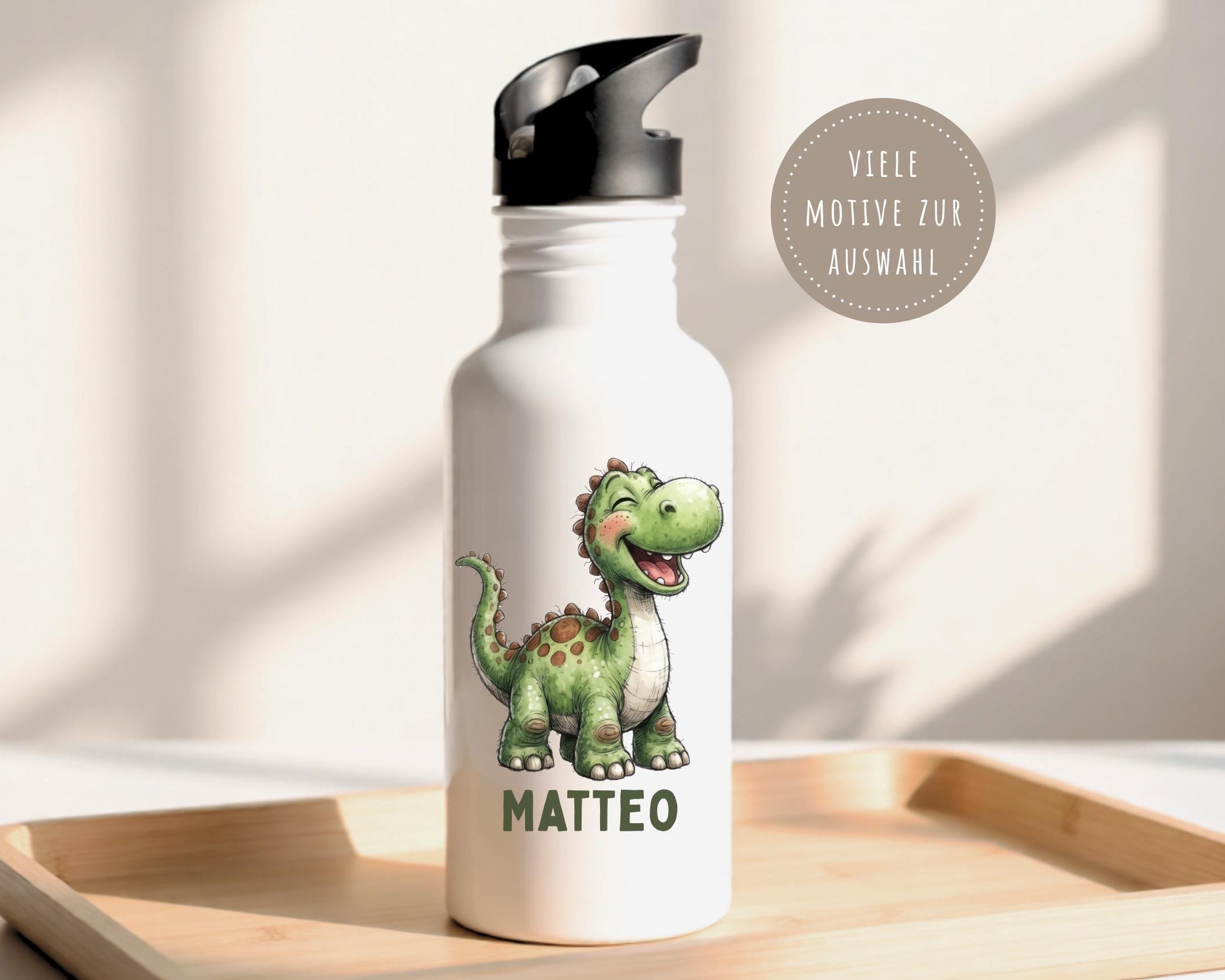 Trinkflasche Dino | personalisierte Edelstahlflasche | Geschenk für Schulanfang, Kita Start