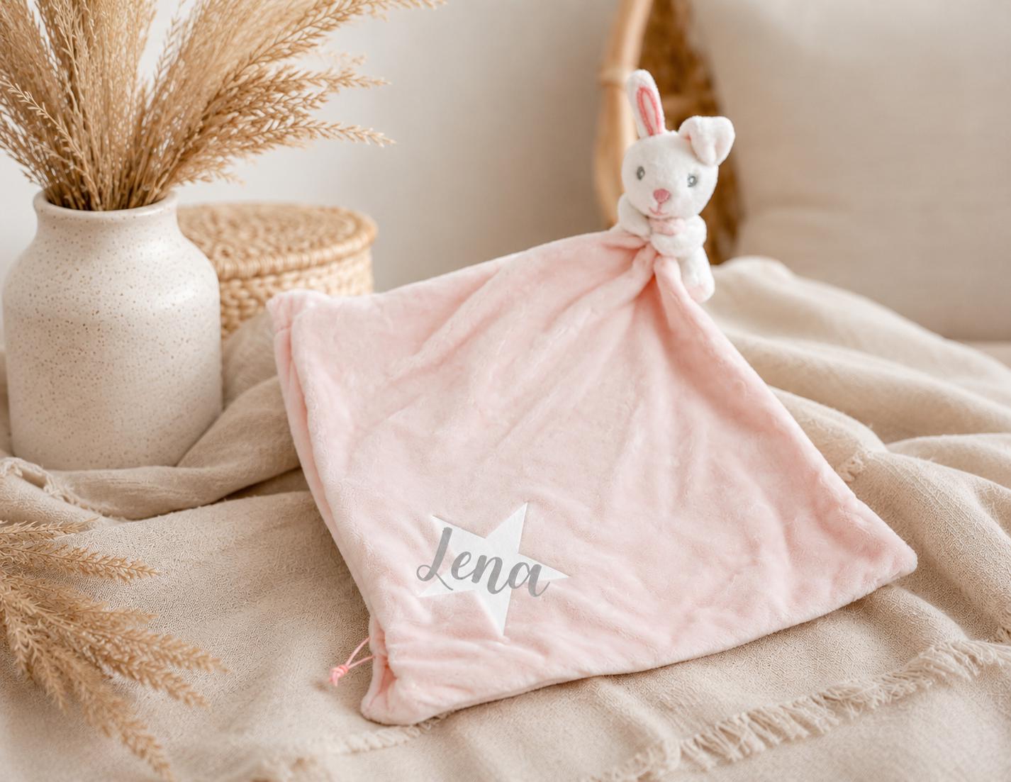 Kissen mit Häschen oder Bärchen | personalisiert | Baby Name | rosa oder hellblau | Samt