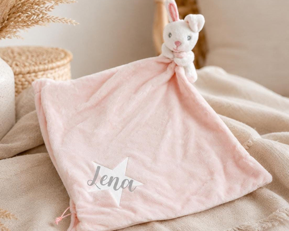 Kissen mit Häschen oder Bärchen | personalisiert | Baby Name | rosa oder hellblau | Samt