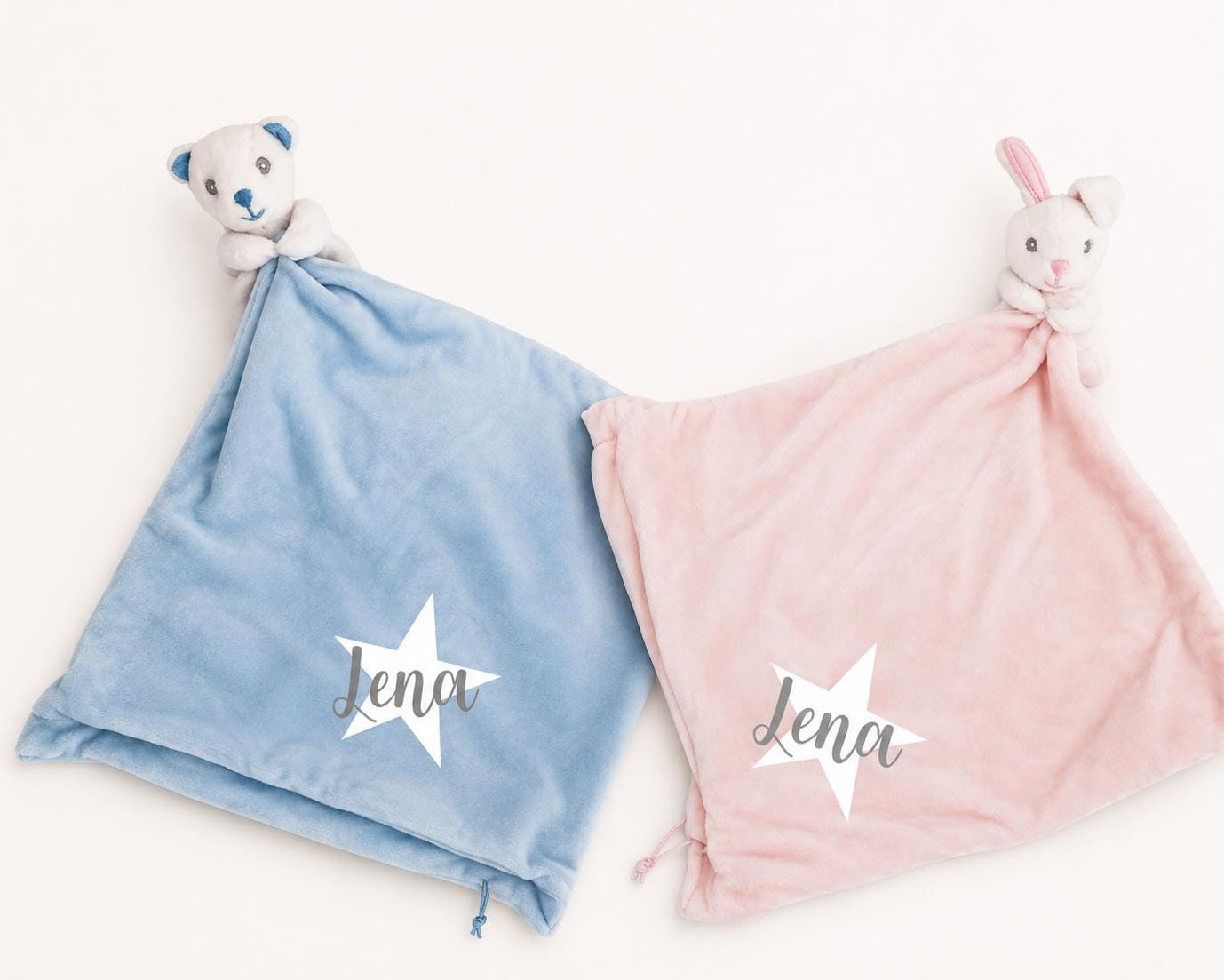 Kissen mit Häschen oder Bärchen | personalisiert | Baby Name | rosa oder hellblau | Samt