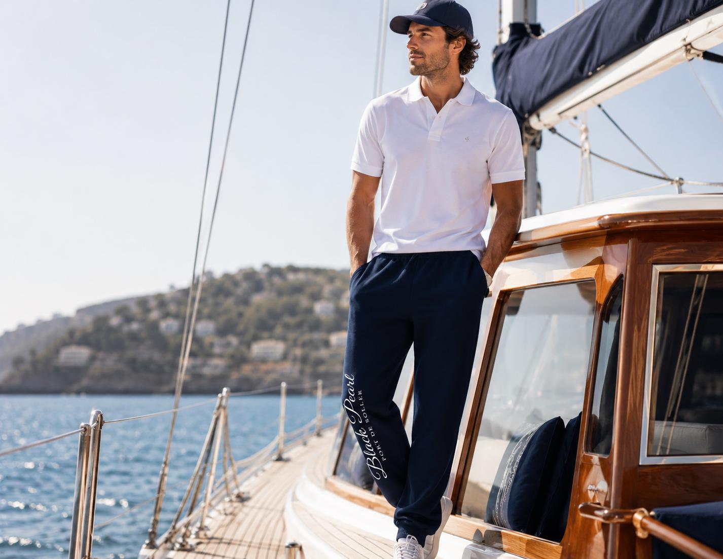 Personalisierte Sweatpants mit Bootsname | Skipper Hose Navy | Geschenk für Segler | Yacht Club Kleidung | Heimathafen & Bootsname