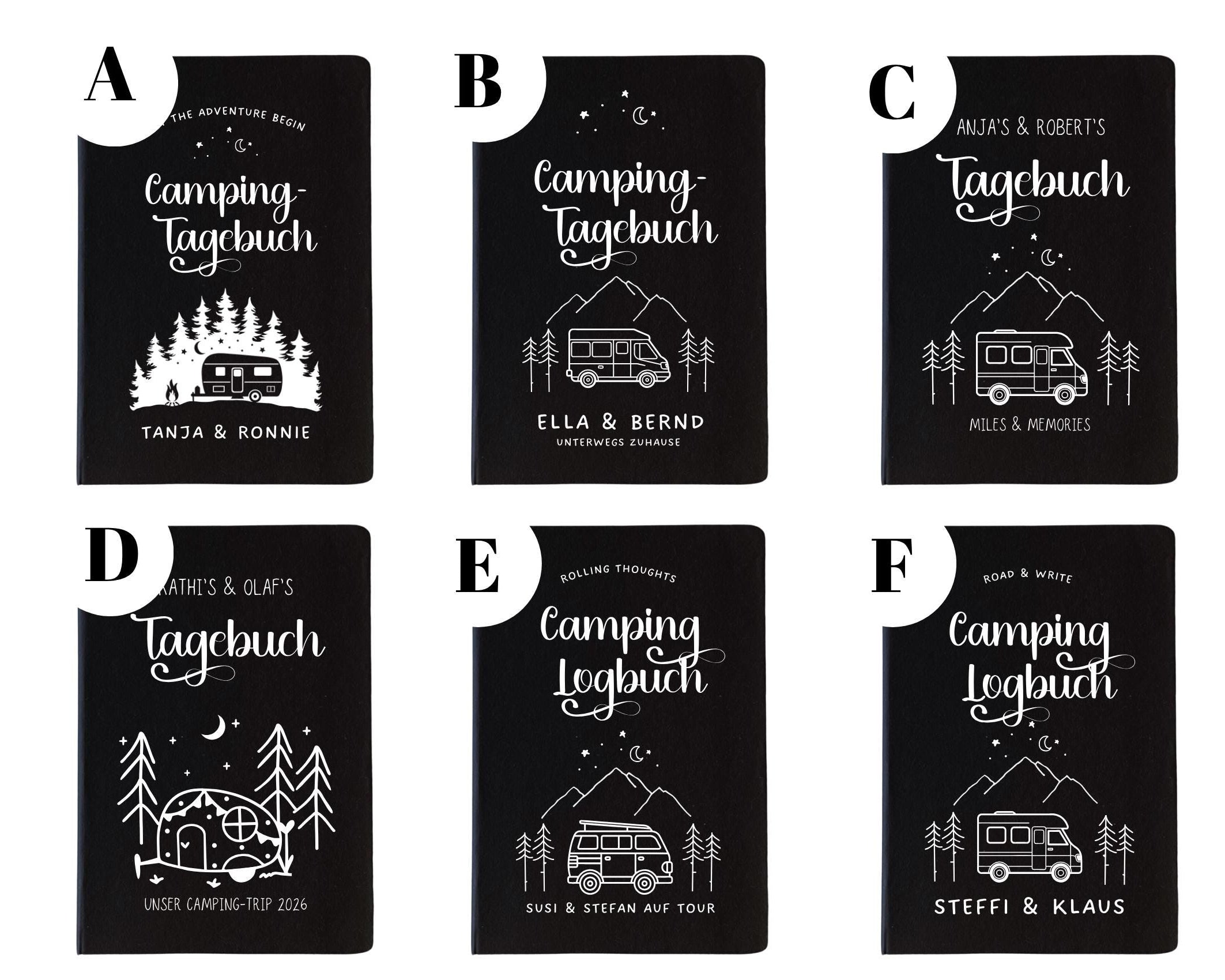 Camping Tagebuch | weißes Notizbuch | Personalisierung | Logbuch für Camper | A5 liniert | anpassbar Name, Titel, Headline
