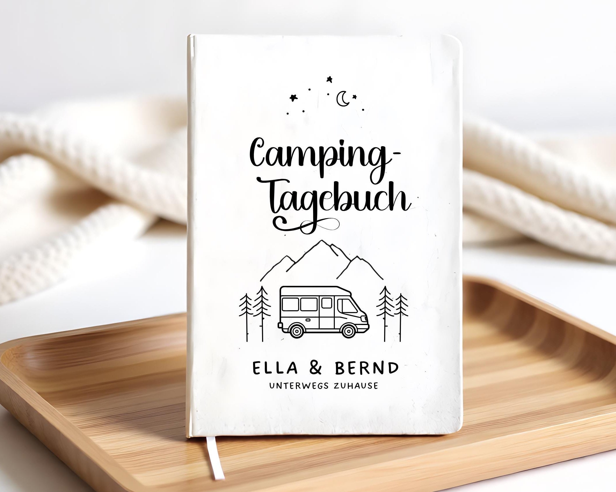 Camping Tagebuch | weißes Notizbuch | Personalisierung | Logbuch für Camper | A5 liniert | anpassbar Name, Titel, Headline