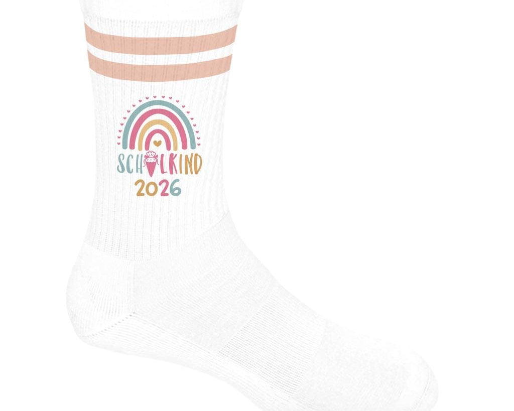 Personalisierbare Schulkind 2026 Socken mit Streifen, Einschulung Geschenk Mädchen Junge, bunte Socken, Geschenk Einschulung, Bio-Baumwolle