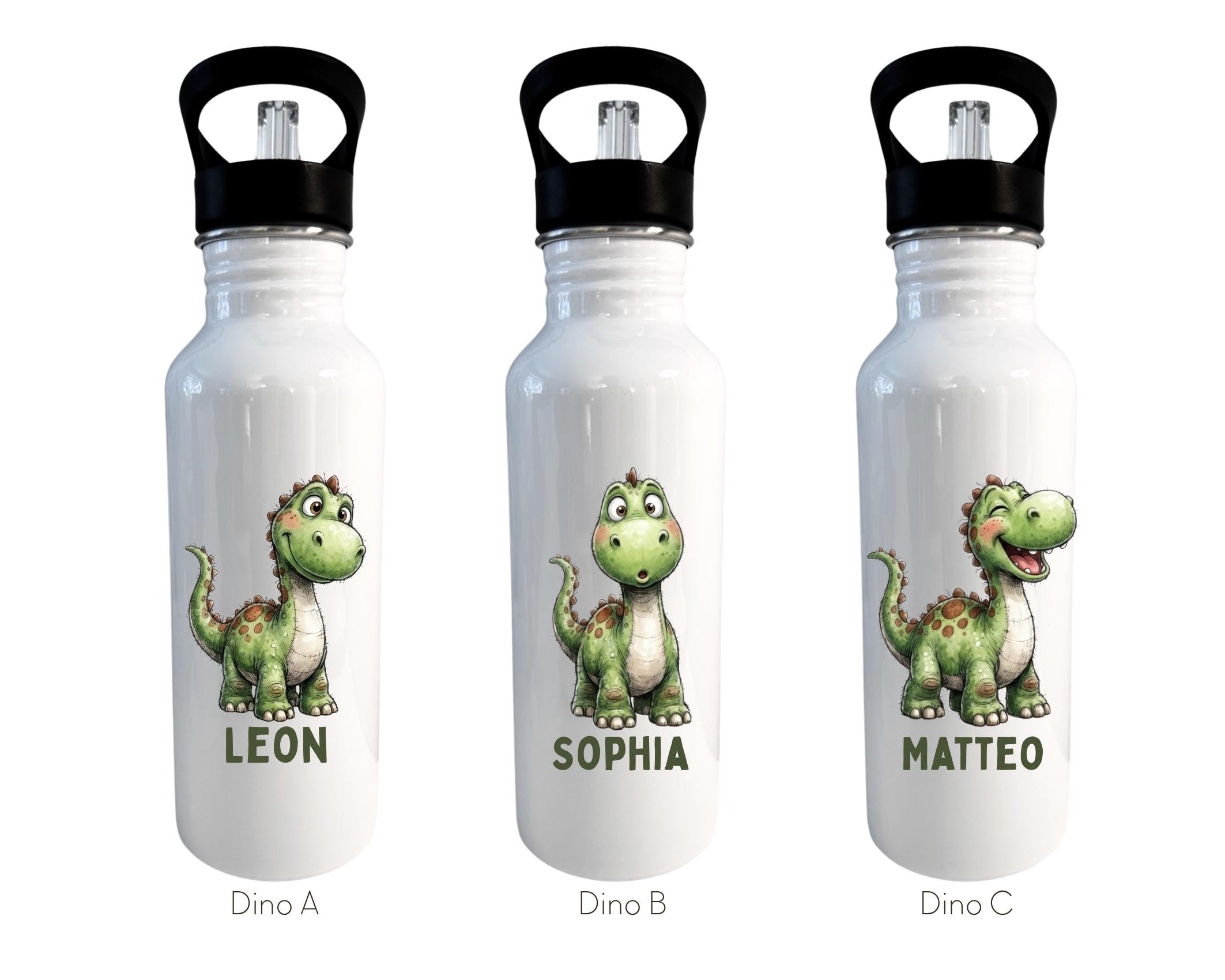 Trinkflasche Dino | personalisierte Edelstahlflasche | Geschenk für Schulanfang, Kita Start