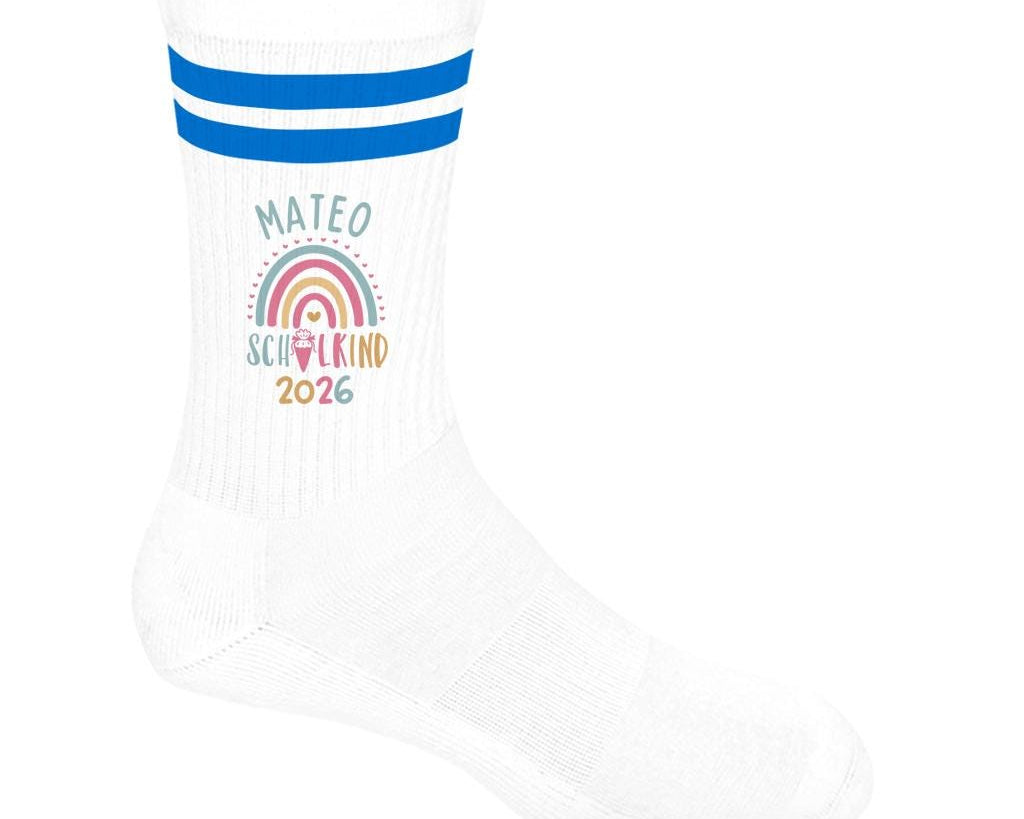 Personalisierbare Schulkind 2026 Socken mit Streifen, Einschulung Geschenk Mädchen Junge, bunte Socken, Geschenk Einschulung, Bio-Baumwolle
