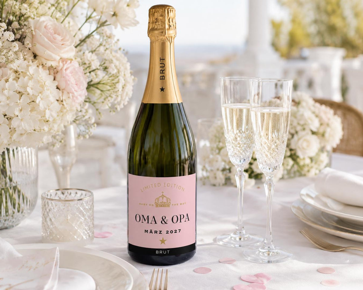 Personalisiertes Etikett Champagnerflasche | Hochzeit, Verlobung, Abitur, Schwangerschaft, Paten fragen | Flaschenetikett Ankündigung Geburt