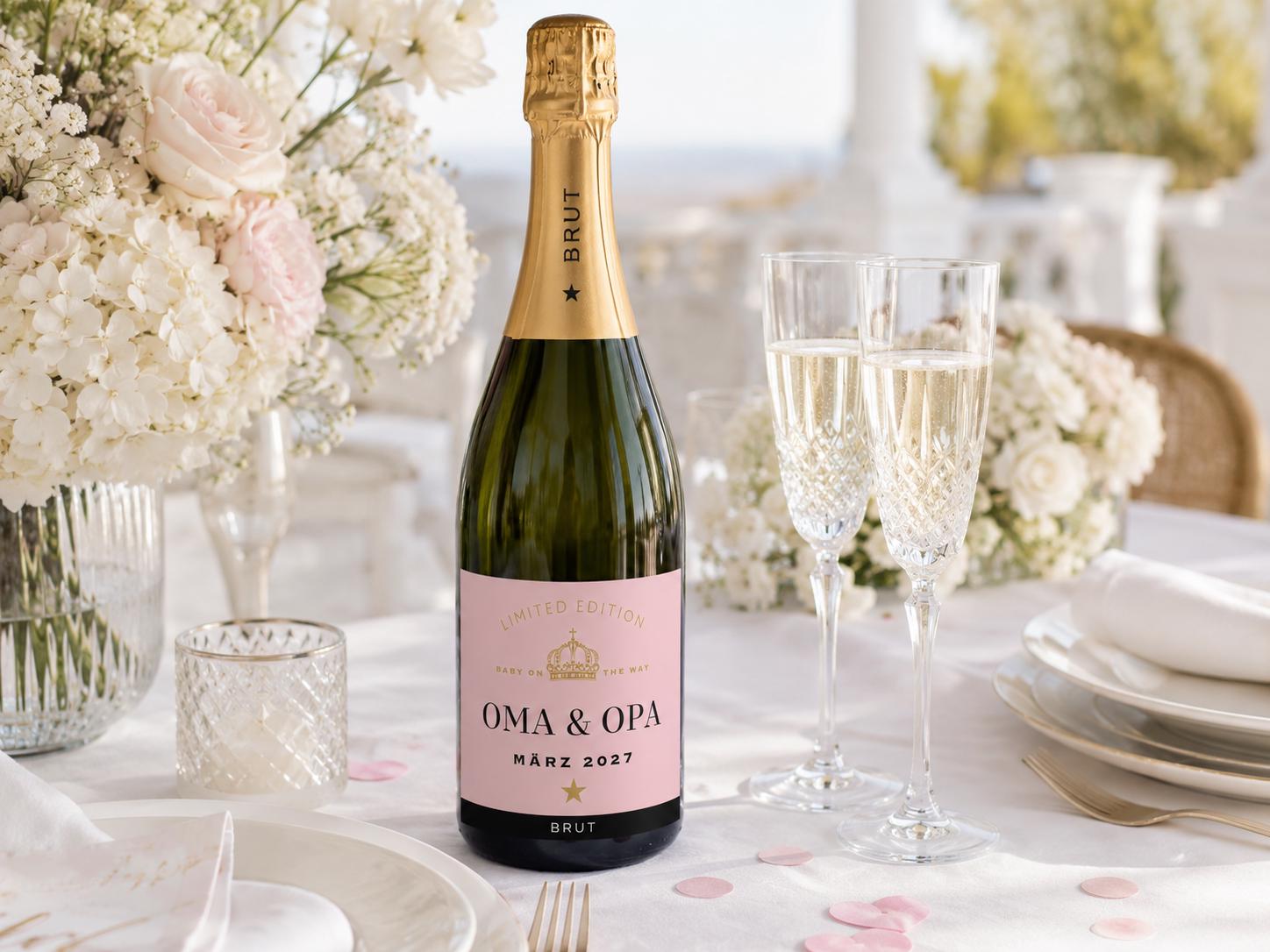 Personalisiertes Etikett Champagnerflasche | Hochzeit, Verlobung, Abitur, Schwangerschaft, Paten fragen | Flaschenetikett Ankündigung Geburt