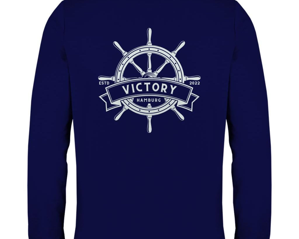 Personalisierter Sweater mit Bootsname | Maritimes Langarm Sweatshirt, Segler Geschenk, Boot Outfit | Steuerrad | Gr. XS bis XXL | weiß blau