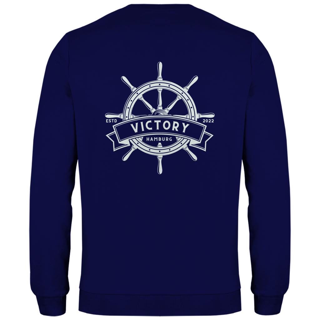 Personalisierter Sweater mit Bootsname | Maritimes Langarm Sweatshirt, Segler Geschenk, Boot Outfit | Steuerrad | Gr. XS bis XXL | weiß blau