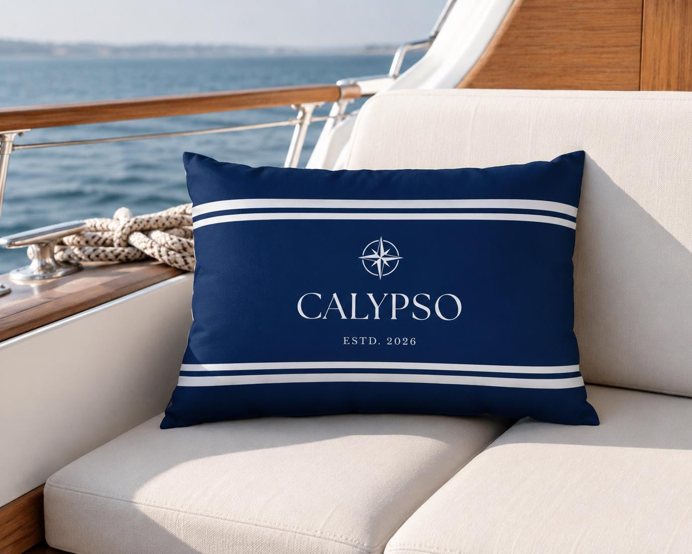 Wasserabweisendes Kissen | personalisiert für Dein Boot | Name, Hafen | Rechteckig 50 × 35 cm | mit Füllung