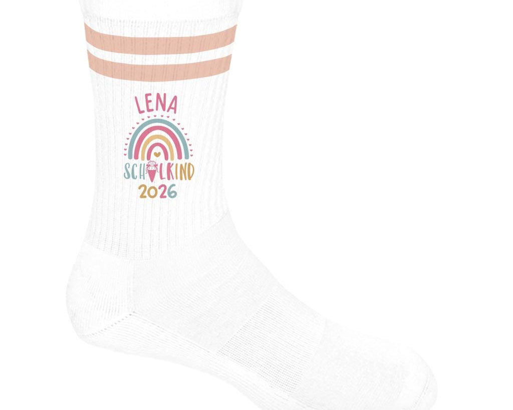 Personalisierbare Schulkind 2026 Socken mit Streifen, Einschulung Geschenk Mädchen Junge, bunte Socken, Geschenk Einschulung, Bio-Baumwolle