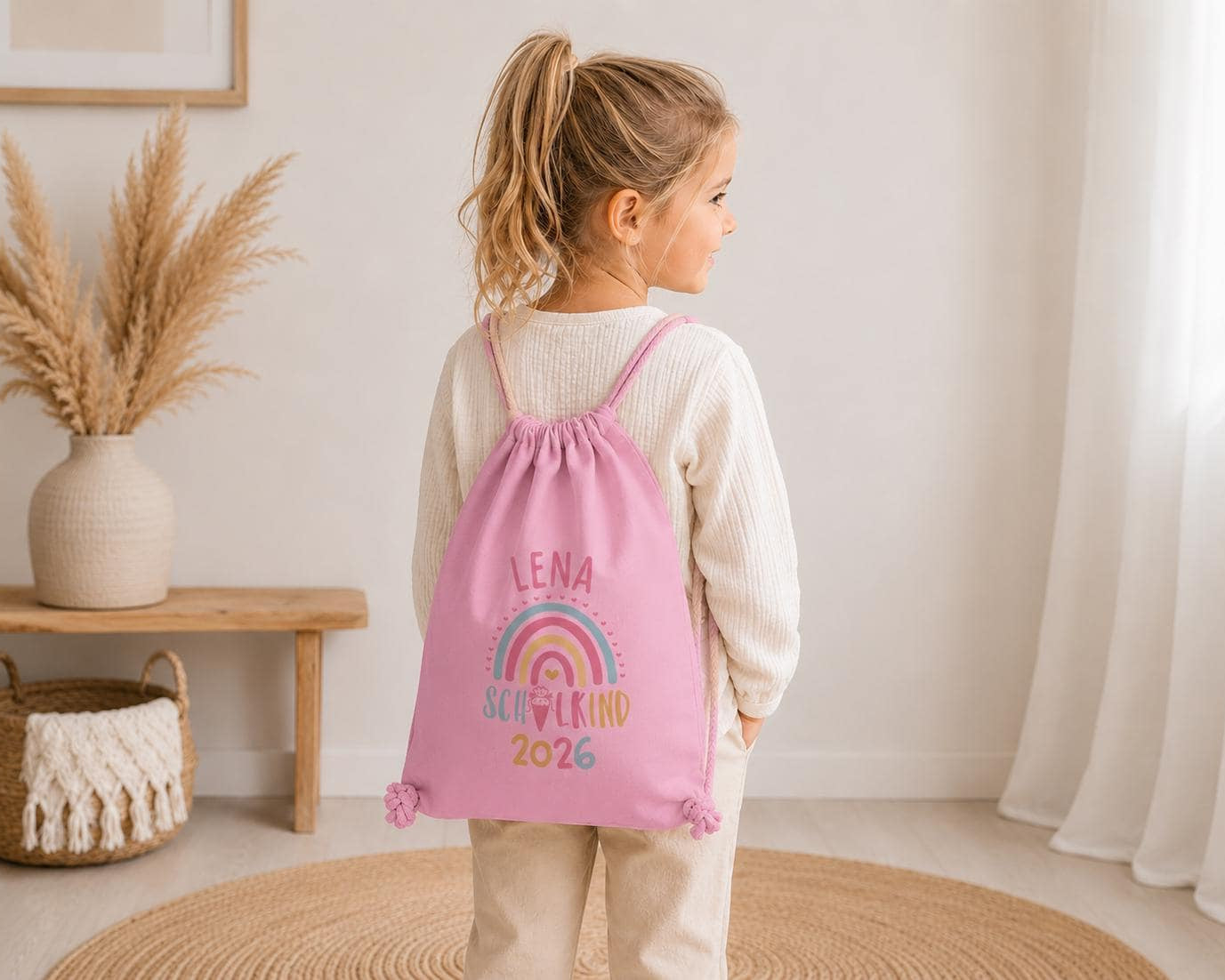 Personalisierter Turnbeutel Schulkind 2026 in 8 Farben | Geschenk zur Einschulung | Sportbeutel mit Name | Kindergarten- & Schultasche