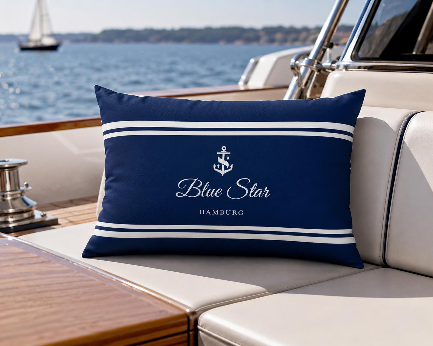 Wasserabweisendes Kissen | personalisiert für Dein Boot | Name, Hafen | Rechteckig 50 × 35 cm | mit Füllung