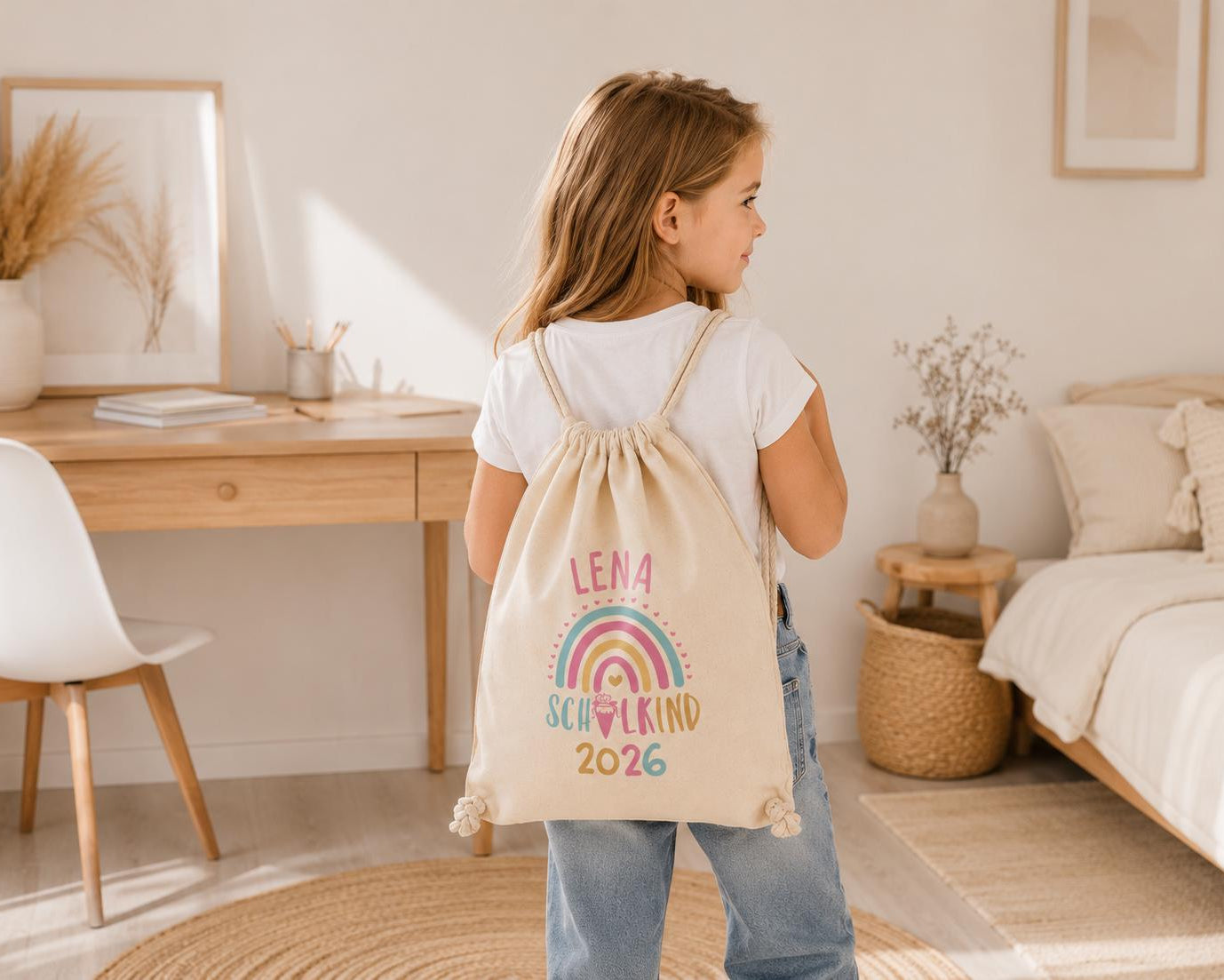 Personalisierter Turnbeutel Schulkind 2026 in 8 Farben | Geschenk zur Einschulung | Sportbeutel mit Name | Kindergarten- & Schultasche