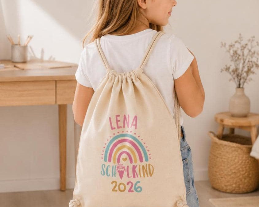 Personalisierter Turnbeutel Schulkind 2026 in 8 Farben | Geschenk zur Einschulung | Sportbeutel mit Name | Kindergarten- & Schultasche