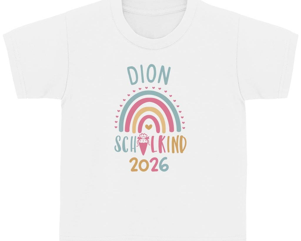 Personalisiertes Schulkind T-Shirt 2026 mit Name – Einschulungs-Shirt mit Regenbogen & Schultüte