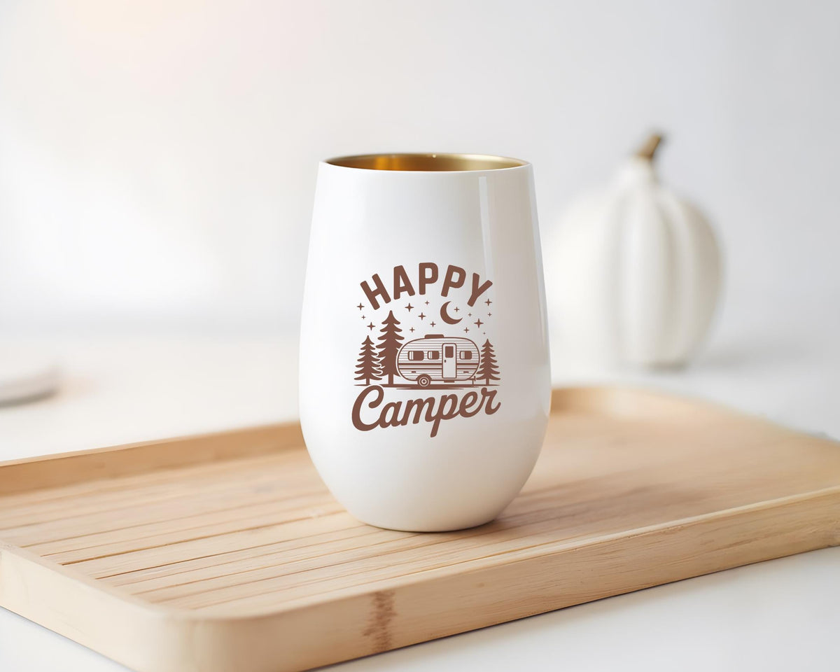 Windlicht Camper Happy Camper | Camping Deko mit Gold | Geschenk für Camper & Wohnwagen Fans | Gemütliche Camping Tischdeko