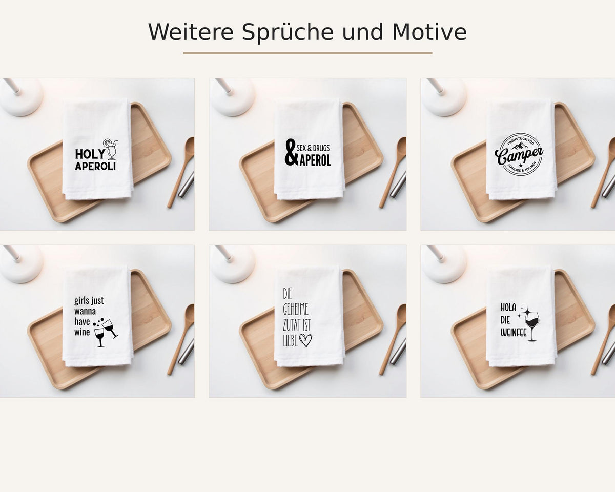 Personalisiertes Geschirrtuch | Frühstück für Camper - Camping-Logo mit euren Namen | in weiß oder grau