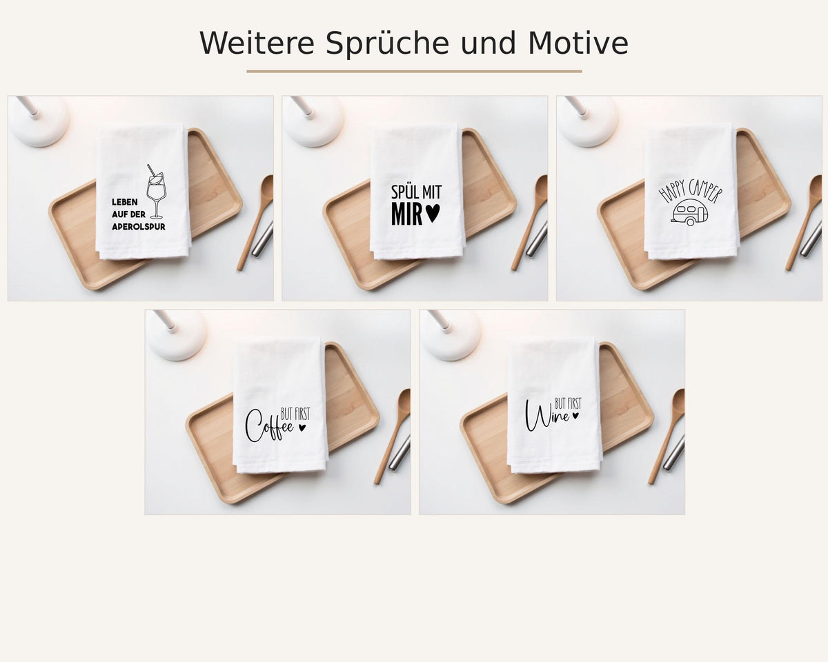 Geschirrtuch | weißes oder schwarzes Küchenhandtuch | More amore. | Liebe | mit weißer, schwarzer oder pinker Beschriftung