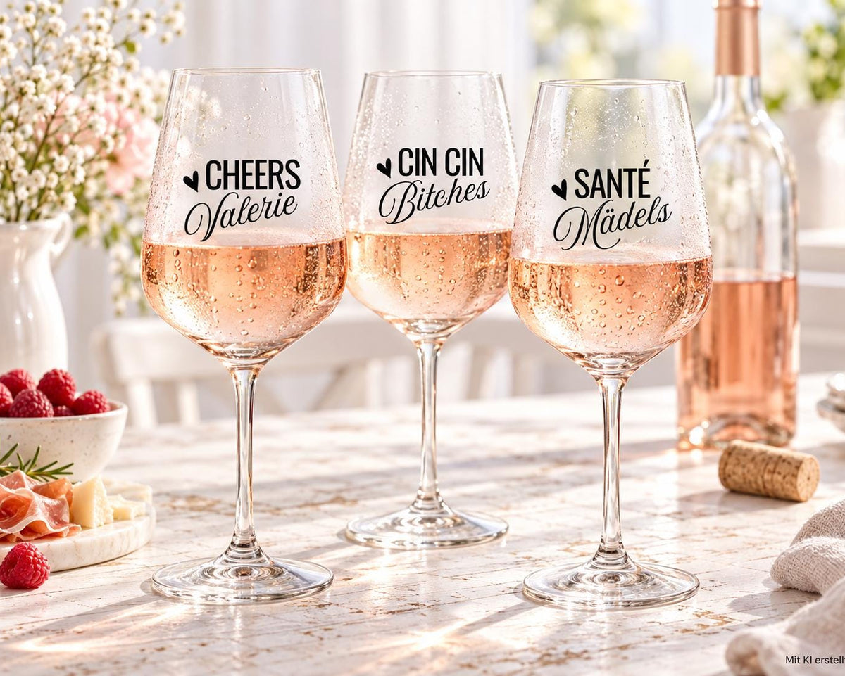 Personalisiertes Weinglas mit Name | Cheers, Cin Cin oder Santé | Geschenk für Frauen & Mädelsabend