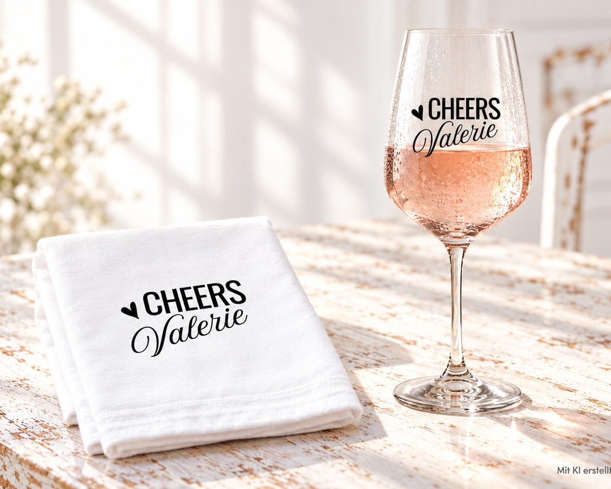 Personalisiertes Weinglas mit Name | Cheers, Cin Cin oder Santé | Geschenk für Frauen & Mädelsabend