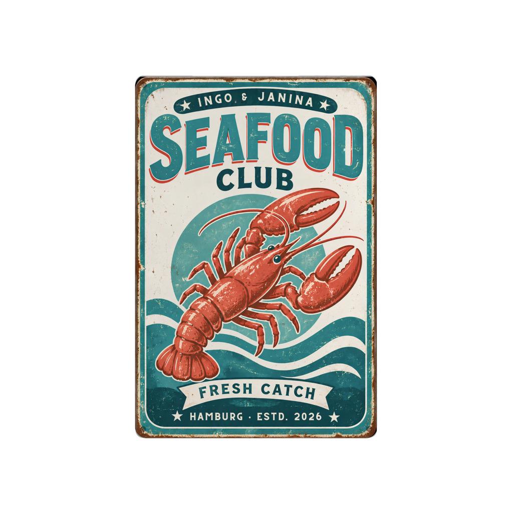 Personalisiertes Blechschild „Seafood Club“ mit Namen und Ort | 20 x 30 cm