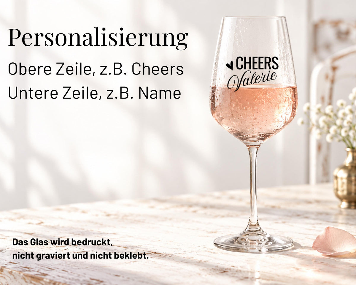 Personalisiertes Weinglas mit Name | Cheers, Cin Cin oder Santé | Geschenk für Frauen & Mädelsabend