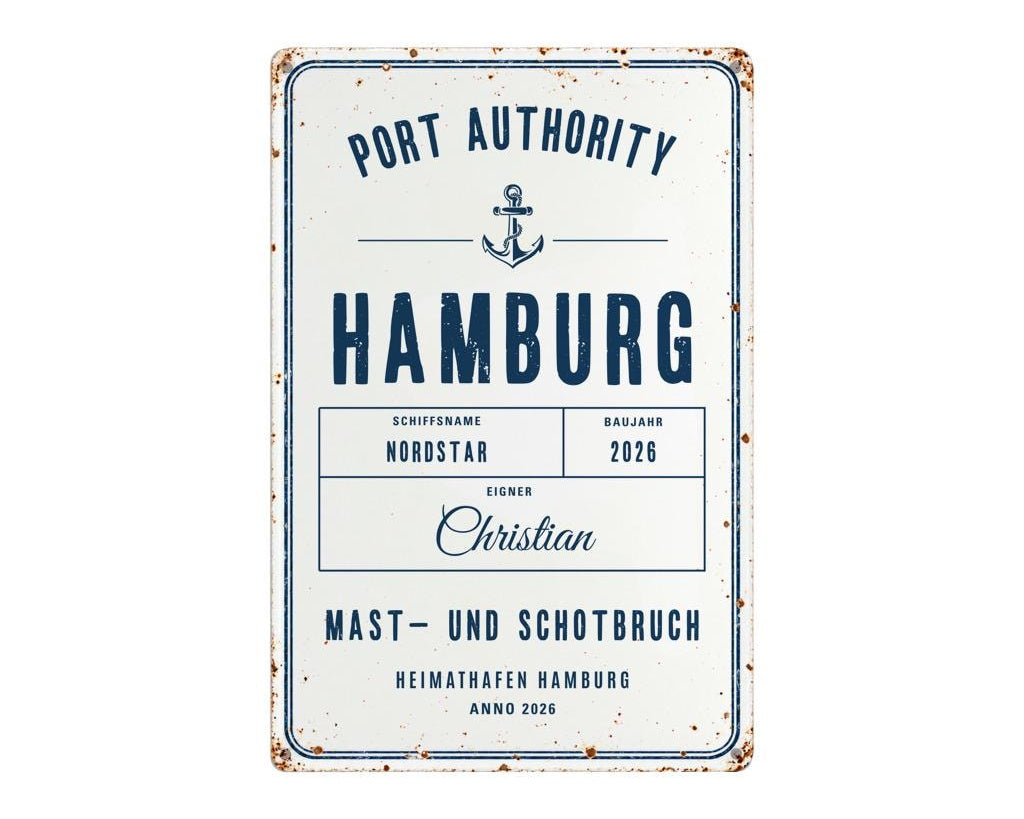 Personalisiertes Blechschild für Bootsbesitzer – Port Authority