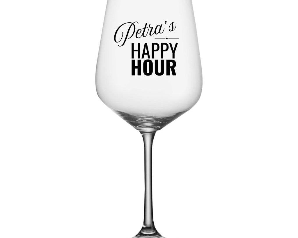 Personalisiertes Weinglas „Happy Hour“ | schönes Geschenk für Paare | Weingläser bedruckt mit Namen