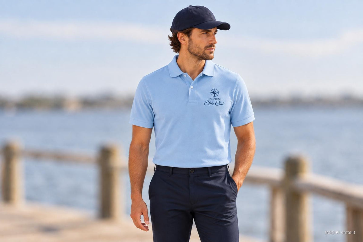 Hampton Elite Club Polo Shirt | Maritimes Unisex Poloshirt mit Kompass Motiv | Küstenlook Geschenk für Segler & Bootsliebhaber