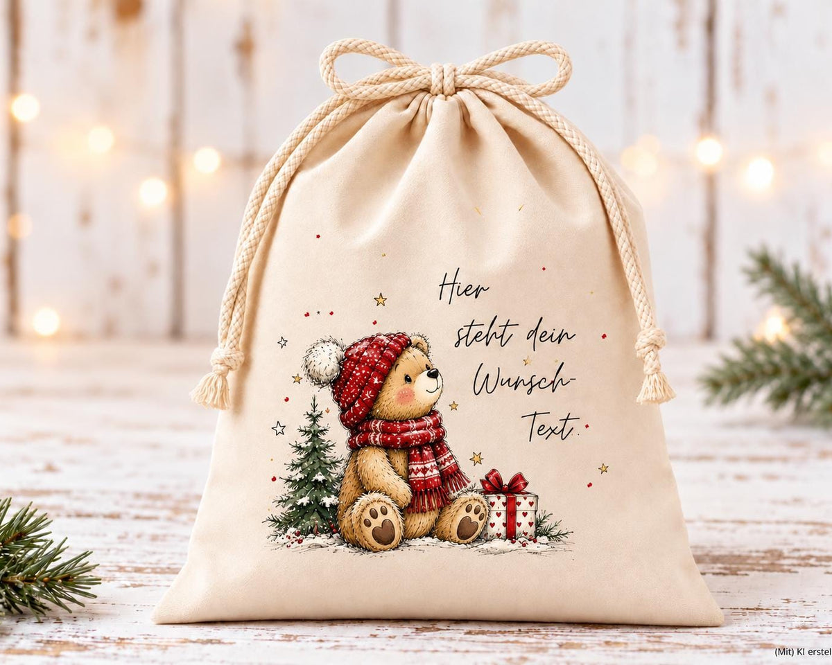 Personalisierter Geschenkbeutel mit Bärchen | liebevolle Verpackung für Überraschungen zum Nikolaus, Wichteln oder Weihnachten | in 3 Größen