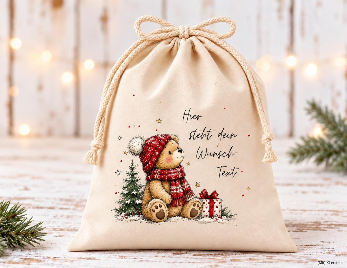 Personalisierter Geschenkbeutel mit Bärchen | liebevolle Verpackung für Überraschungen zum Nikolaus, Wichteln oder Weihnachten | in 3 Größen