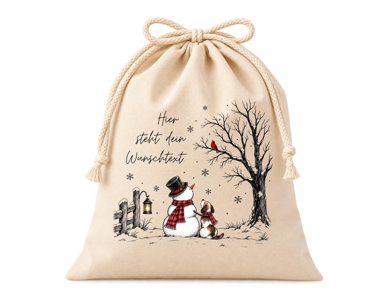 Personalisierter Geschenkbeutel mit Schneemann | liebevolle Verpackung für Überraschungen zum Nikolaus, Wichteln, Weihnachten | in 3 Größen
