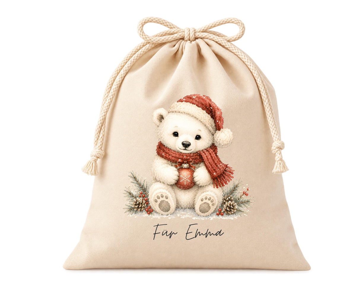 Personalisierter Geschenkbeutel mit weihnachtlichem Tier-Motiv als Verpackung für Nikolaus, Wichteln, Weihnachten | 3 Größen | 8 Motive