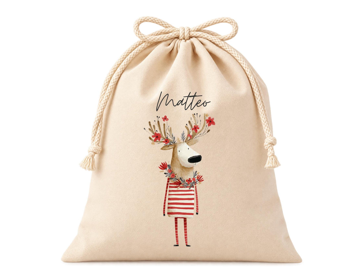 Personalisierter Geschenkbeutel mit Rentier-Motiv als Verpackung für Nikolaus, Wichteln, Weihnachten | 3 Größen | 12 Motive