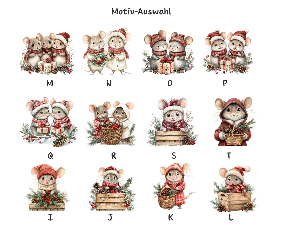 Personalisierte satinierte Glastasse | niedliche Mäuse und dein Name | Teetasse | 24 Motive zur Auswahl