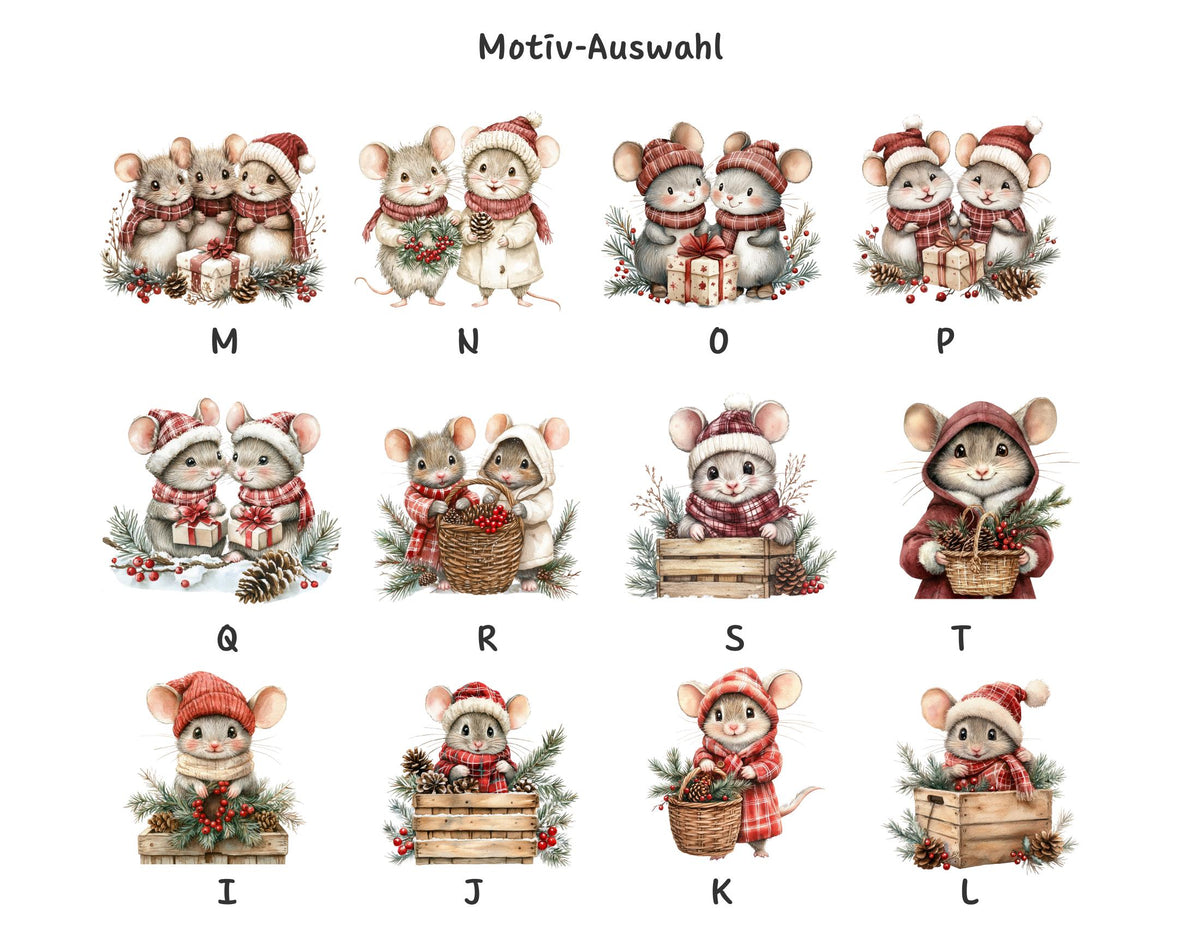Personalisierte satinierte Glastasse | niedliche Mäuse und dein Name | Teetasse | 24 Motive zur Auswahl