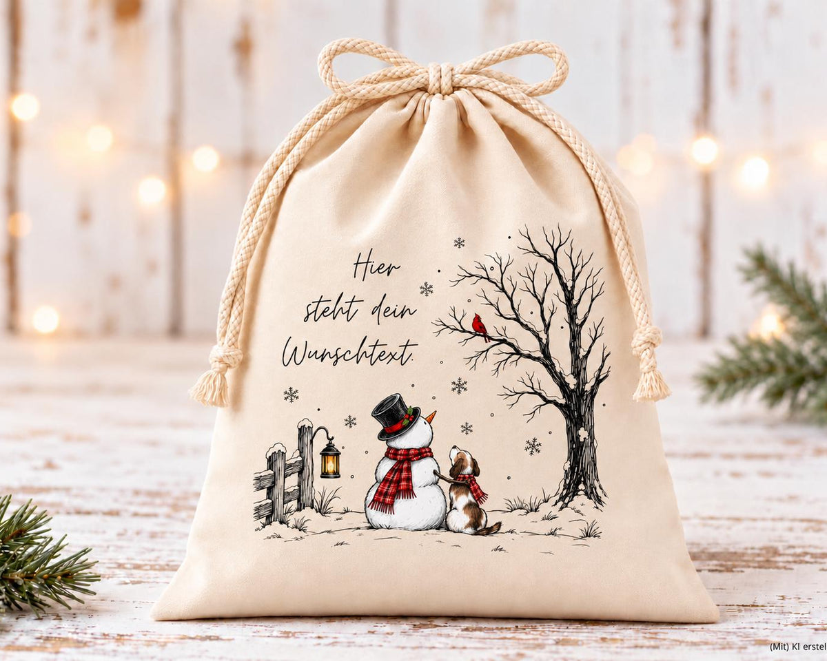 Personalisierter Geschenkbeutel mit Schneemann | liebevolle Verpackung für Überraschungen zum Nikolaus, Wichteln, Weihnachten | in 3 Größen