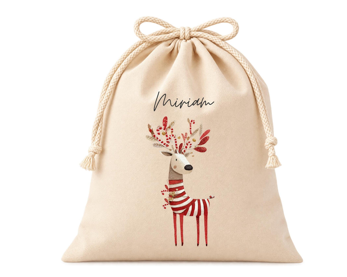 Personalisierter Geschenkbeutel mit Rentier-Motiv als Verpackung für Nikolaus, Wichteln, Weihnachten | 3 Größen | 12 Motive