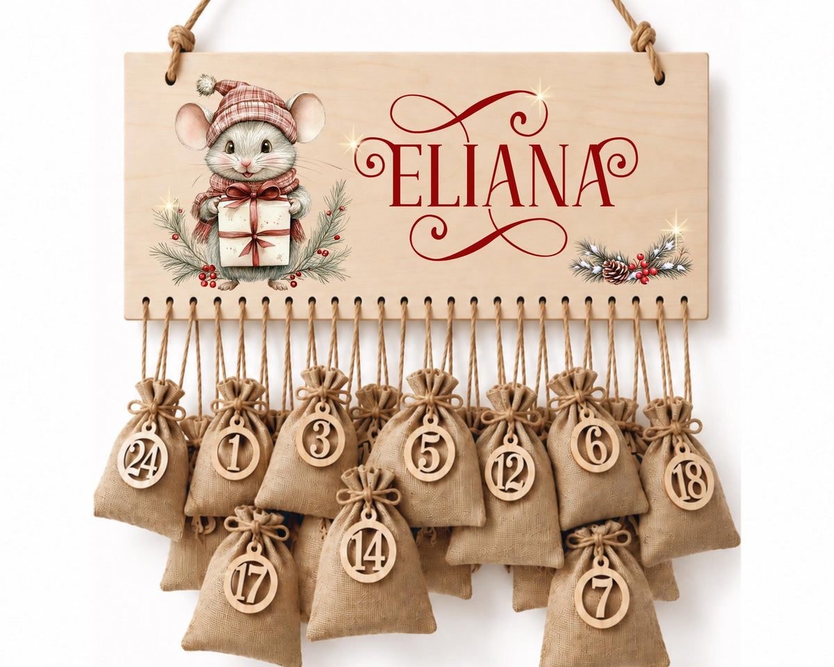 Personalisierbarer Adventskalender aus Holz | mit niedlichen Weihnachts-Mäusen – wiederverwendbar & liebevoll befüllbar