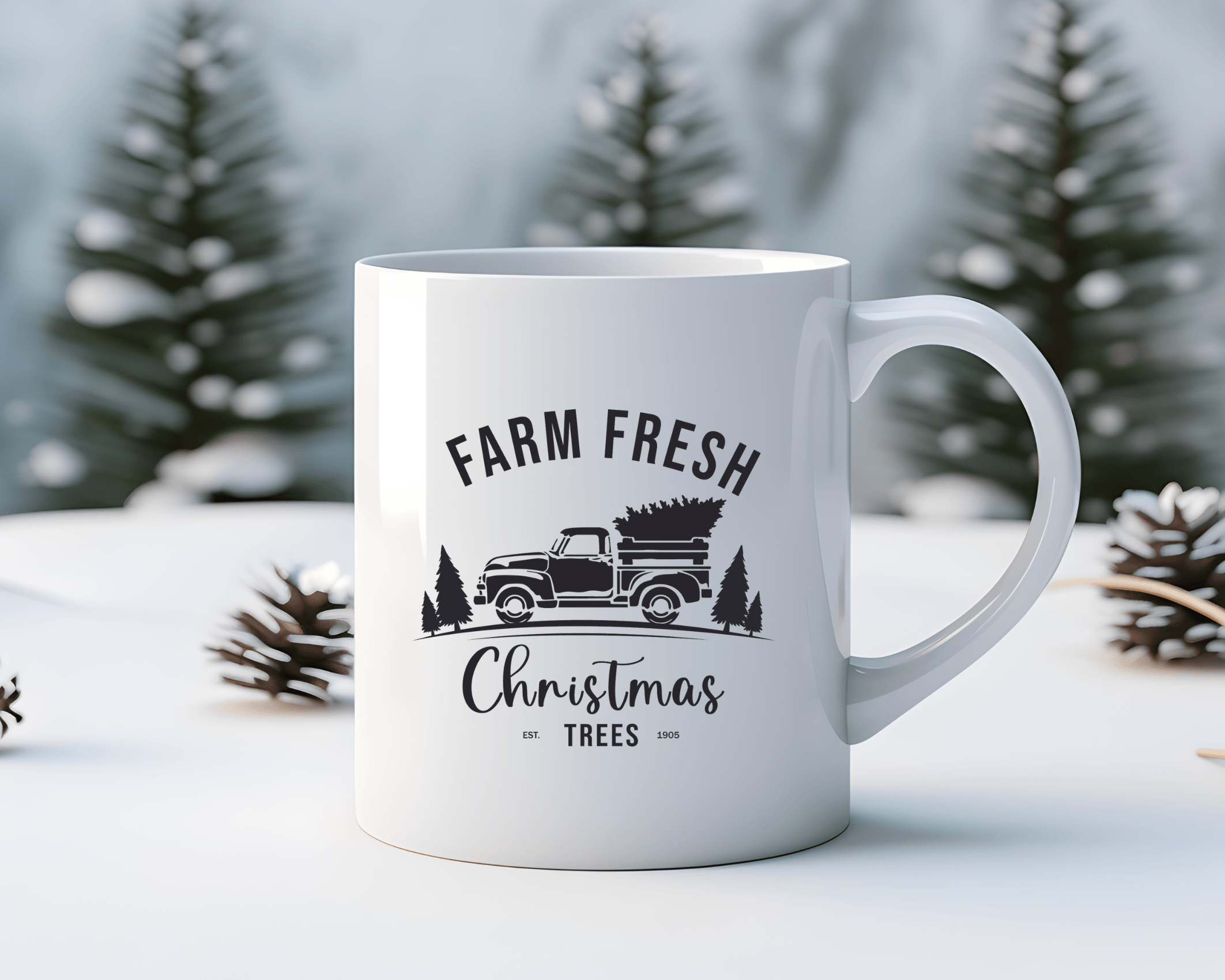 Keramiktasse | Weihnachtsmotiv | Farm Fresh Trees - Roo's Gift Shop