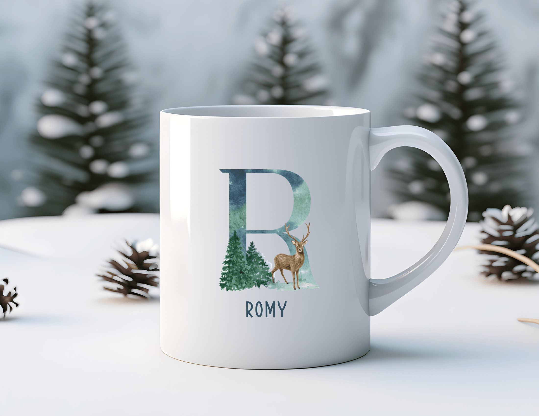 Keramiktasse | Winter Buchstabe | personalisierbar XMAS - Roo's Gift Shop
