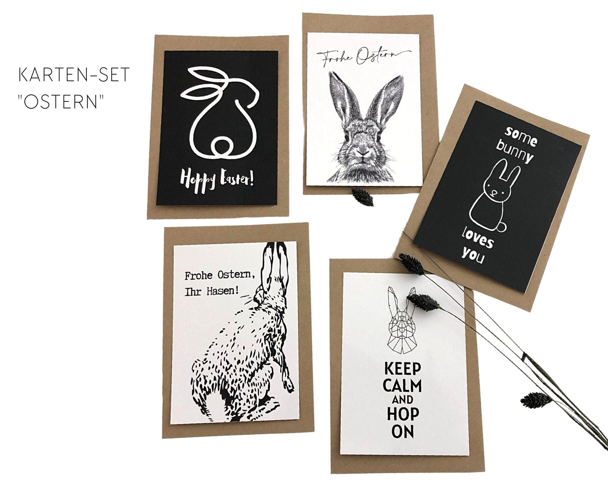 Oster Karten | Ostergruß | Grußkarte Hase | A6 | Umschlag Kraftpapier | einzeln oder im Set - Roo's Gift Shop