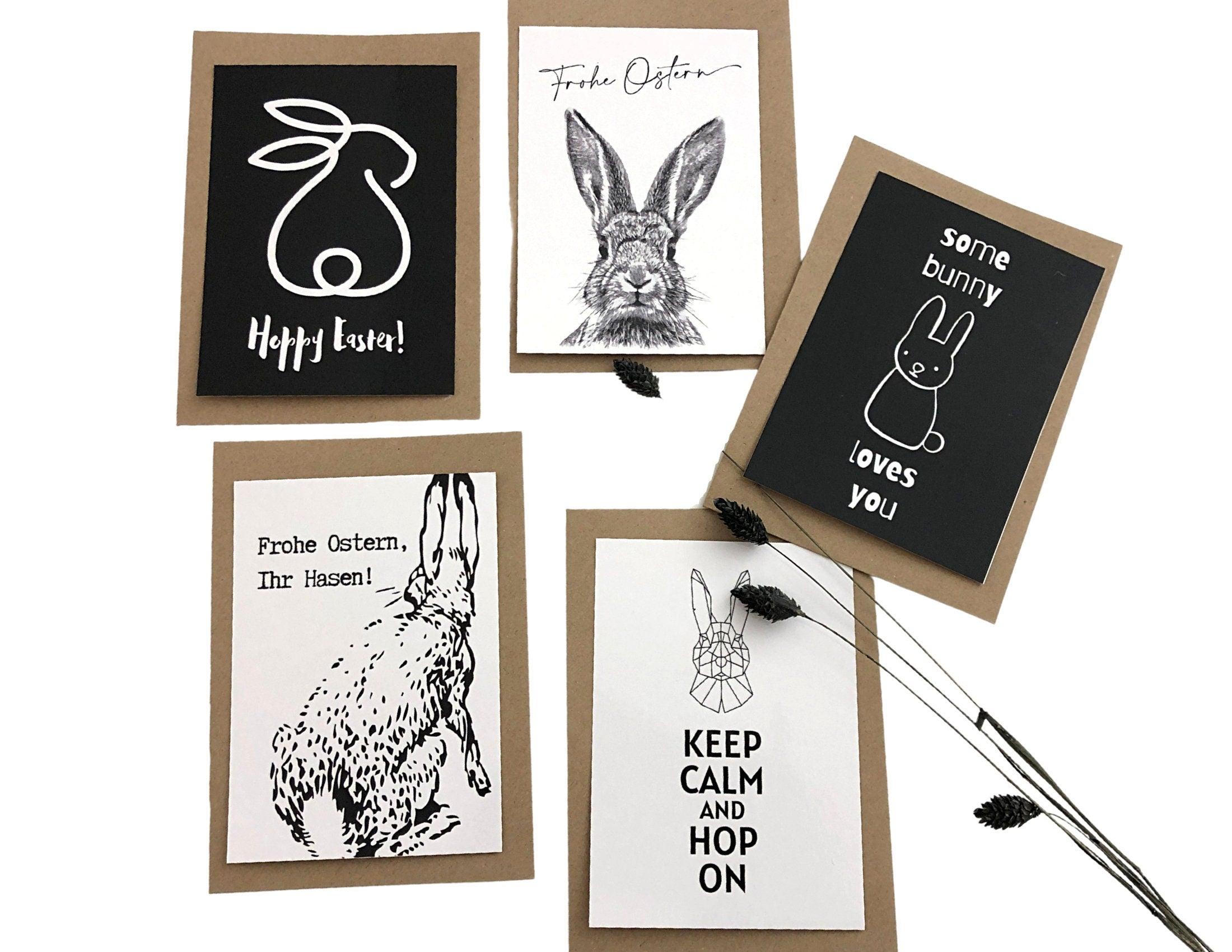 Oster Karten | Ostergruß | Grußkarte Hase | A6 | Umschlag Kraftpapier | einzeln oder im Set - Roo's Gift Shop