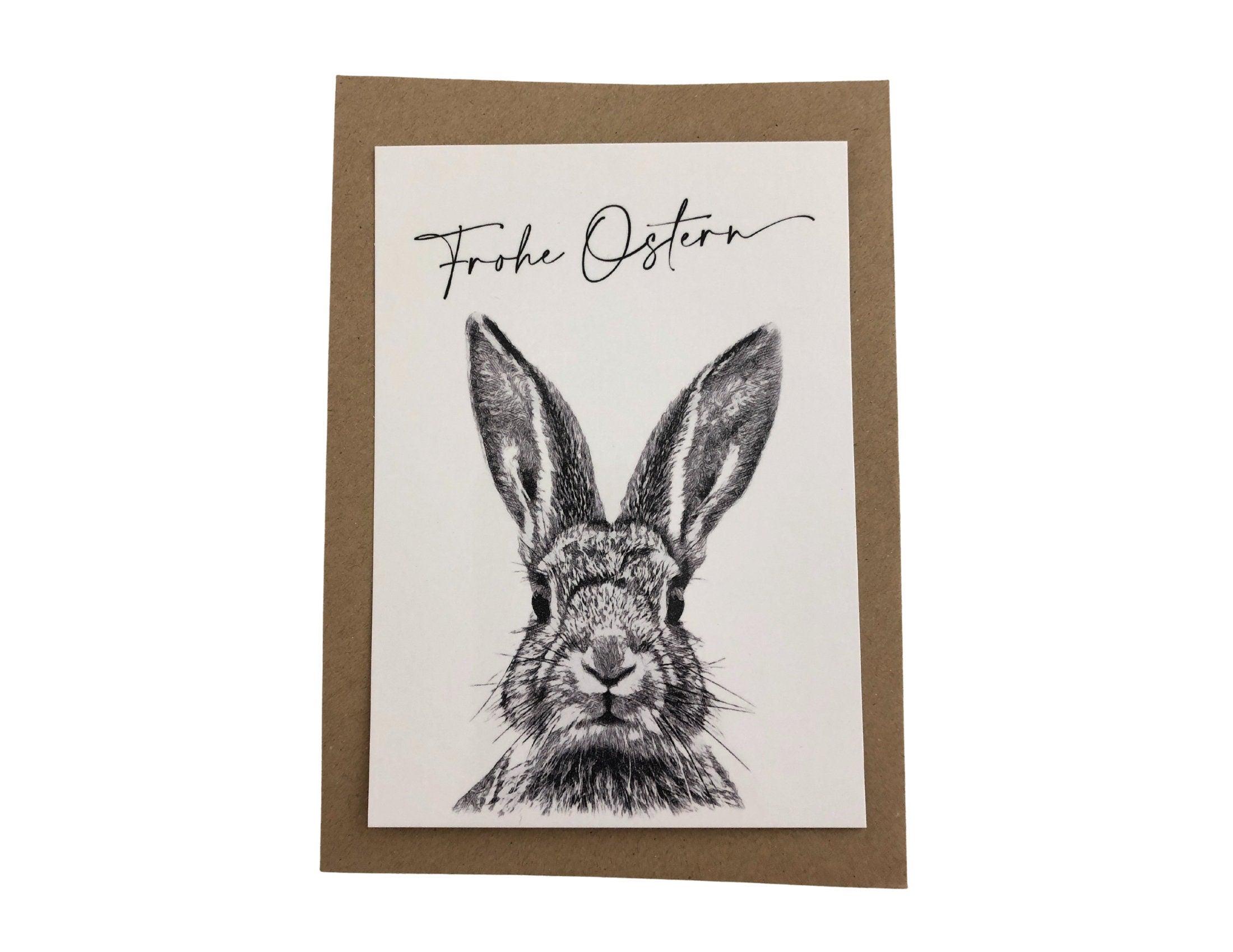 Oster Karten | Ostergruß | Grußkarte Hase | A6 | Umschlag Kraftpapier | einzeln oder im Set - Roo's Gift Shop