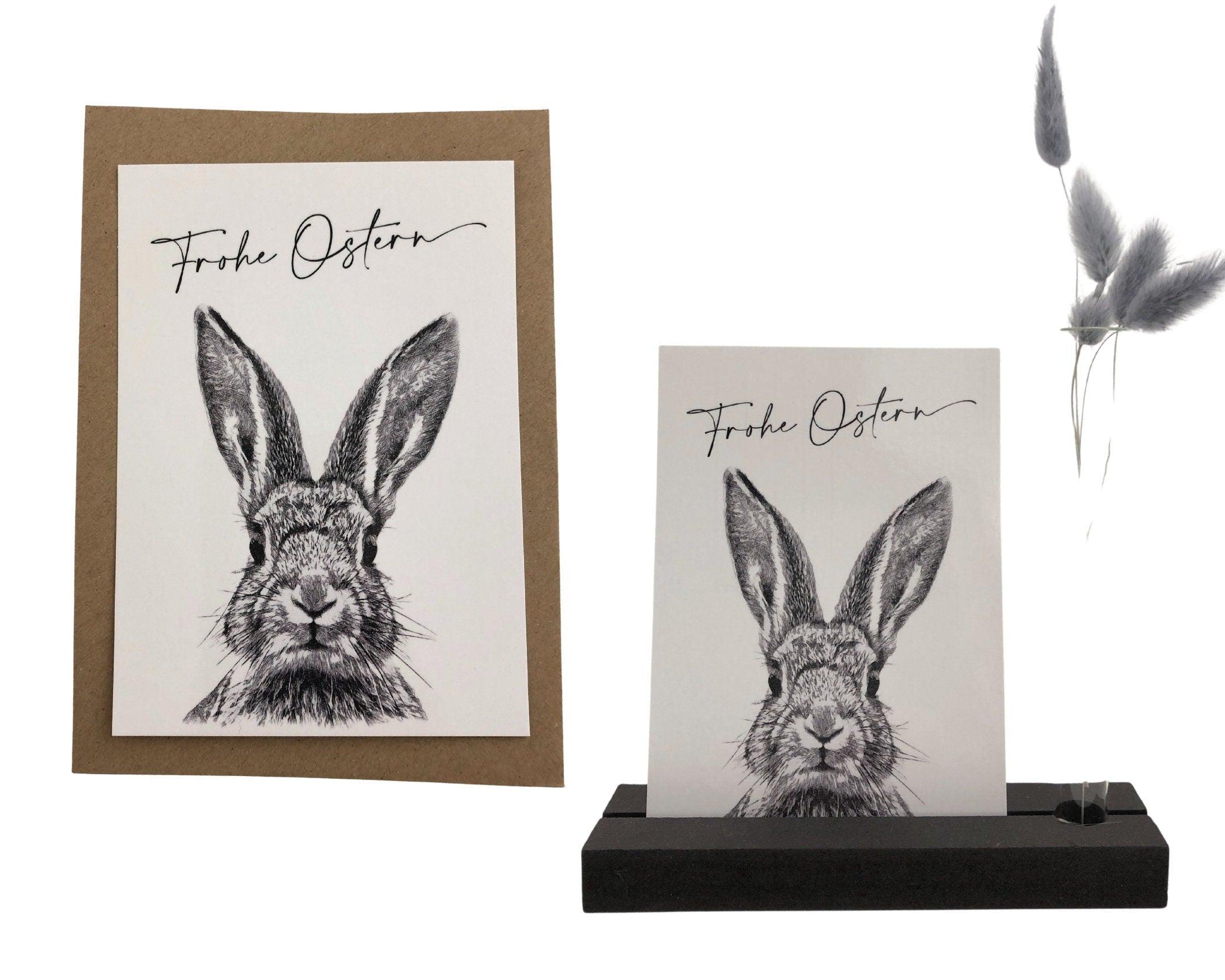 Oster Karten | Ostergruß | Grußkarte Hase | A6 | Umschlag Kraftpapier | einzeln oder im Set - Roo's Gift Shop